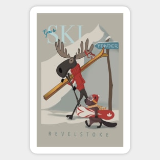 Ski Revelstoke Moose and Beaver travel poster Sticker